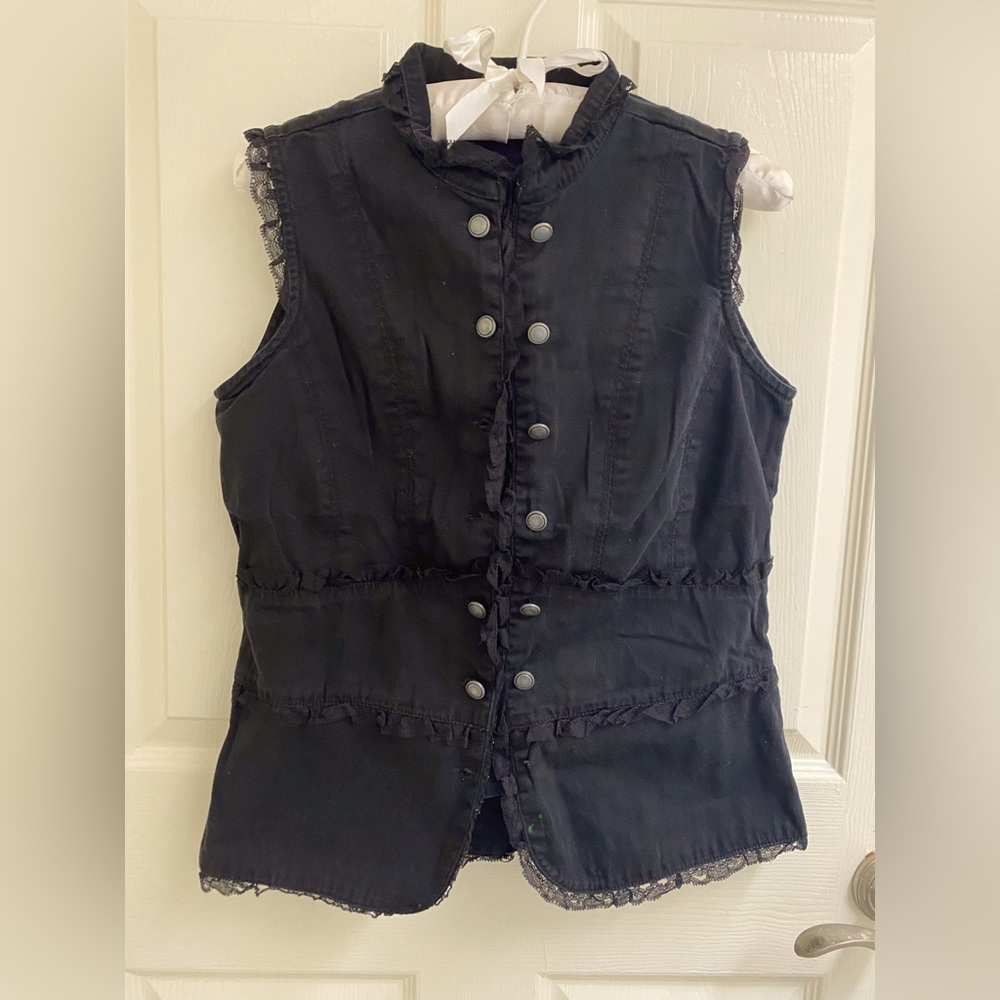 Vintage Y2k Goth MORBID THREADS Sleeveless Button Up Top Black, Size L
